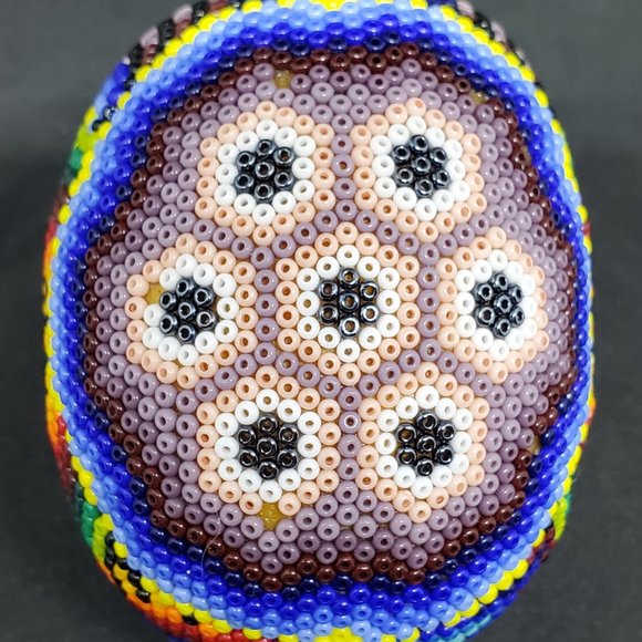 Huichol Beaded Skull on carved fish bone ~ Handcrafted by indigenous artist - Picture 3 of 11